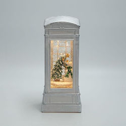 Water Inside Illuminated Telephone Booth with Snowmen