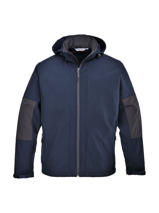 Portwest Μπουφάν Εργασίας Softshell με Επένδυση Fleece και Αποσπώμενη Κουκούλα Μπλε