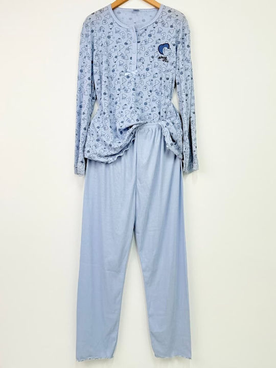 Cootaiya Winter Women's Cotton Light Blue Pyjama Set