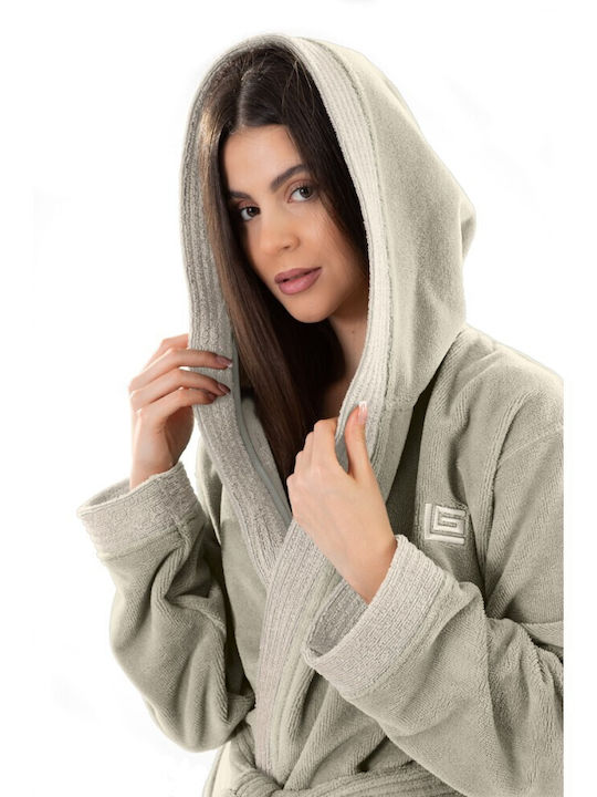 Guy Laroche Monogram Bathrobe with Hood Khaki