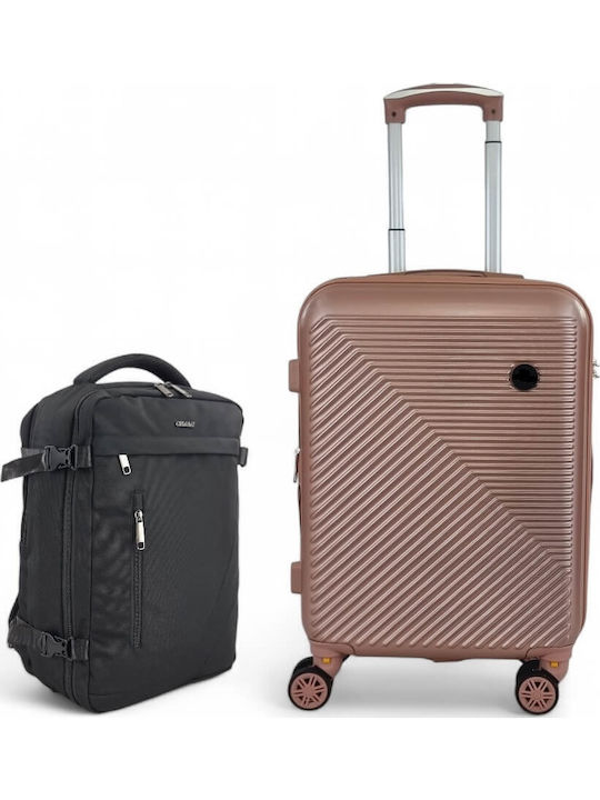 Roza Rz705c *combo* Hard Cabin Suitcase 55x40x20 +5cm Expansion & Travel Backpack 40x30x20 Pink Gold