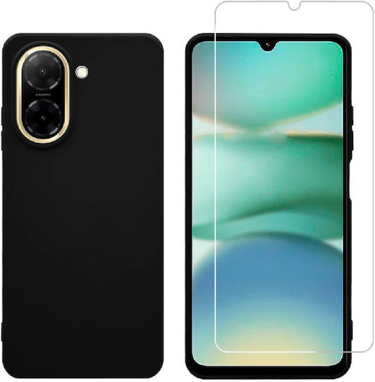 Redshield Set Back Cover Σιλικόνης Σετ με Τζαμάκι Μαύρο (Redmi A5)