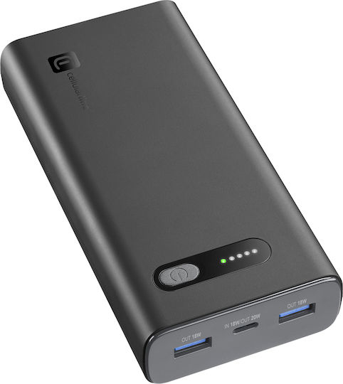 Cellular Line Fast Power Bank 20000mAh with 2 USB-A Ports and USB-C Port Power Delivery Black