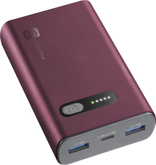 Cellular Line FAST Power Bank 10000mAh 18W with 2 USB-A Ports and USB-C Port Power Delivery Red
