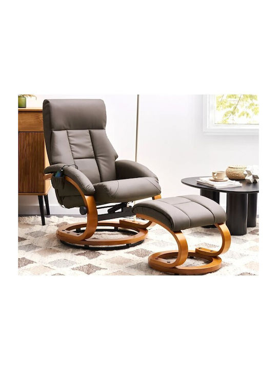 Berwyn 877 Πολυθρόνα Relax Massage Περιστρεφόμενη με Υποπόδιο από Δερματίνη Καφέ 44x48x46cm