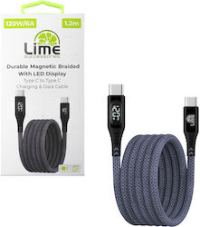 Lime Magnetic Braided LED USB 2.0 Cable USB-C Male - USB-C 120W PD Green 1.2m Lime Magnetic Braided LED USB 2.0 Cable USB-C Male - USB-C 120W PD Green 1.2m