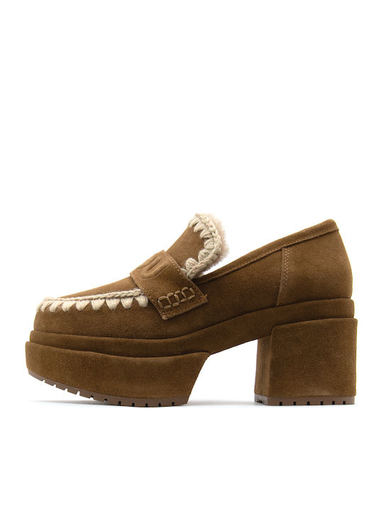 Mou Pumps mit Riemchen & Chunky hoher Absatz Braun