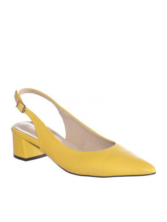 Leather Yellow Low Heels
