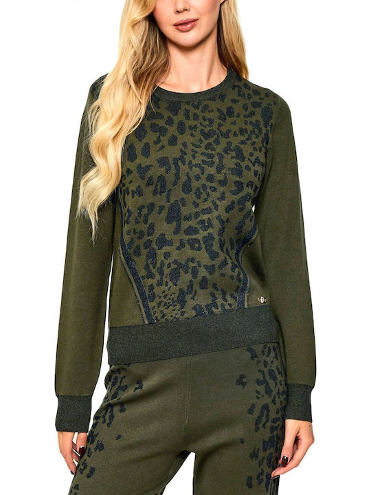 Liu Jo Women's Sweater Animal Print Khaki-black