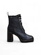 Leder Stiefeletten Damen Schwarz