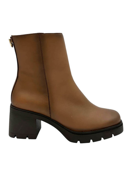 Ragazza Leder Damen Stiefeletten mit Absatz Tabac