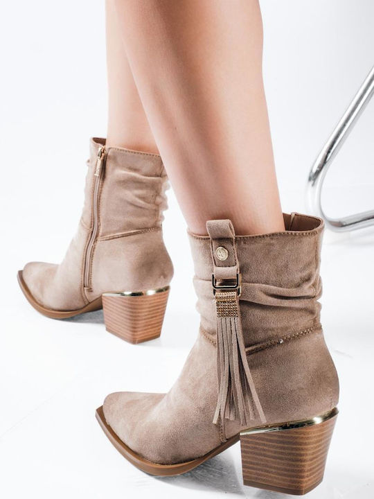 Xti Wildleder Damen Cowboy-Stiefeletten Beige 144461 Skroutz Germany