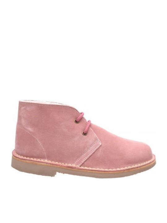 Suede Women's Ankle Boots with Fur Pink
