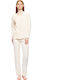 Pink Label Set De Pijamale Dama De Iarnă Din Bumbac Off White