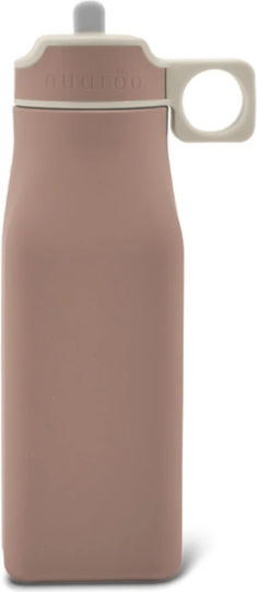 Nuuroo Lindi Kinderflasche Silikon mit Strohhalm Braun 450ml