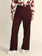 Women's Fabric Trousers with Elastic Regular Fit Burgundy