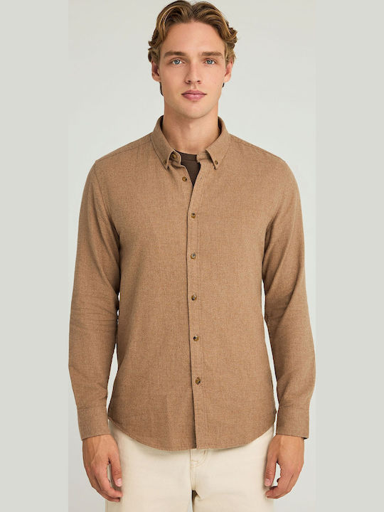 Long-sleeved Cotton Shirt Brown