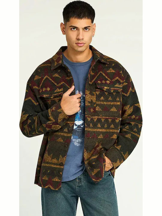Long Sleeve Overshirt in Regular Fit Checked Dusty Olive Multi