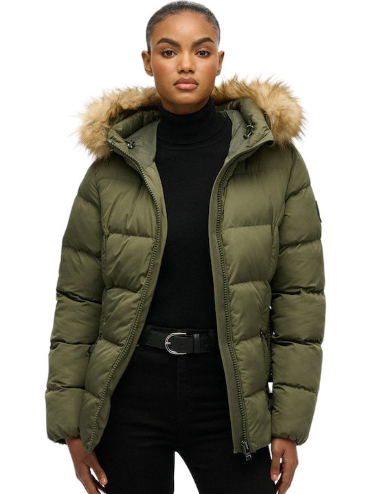 Fuji Γυναικείο Puffer Μπουφάν για Χειμώνα Beetle Green