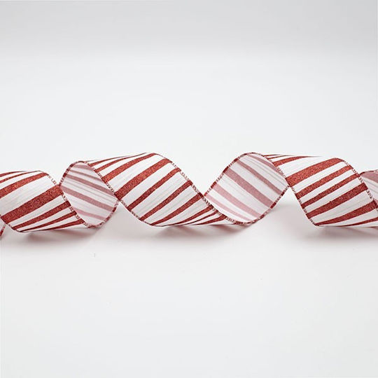 White Ribbon Red Stripes 914x6.3cm Eurolamp 600-47854