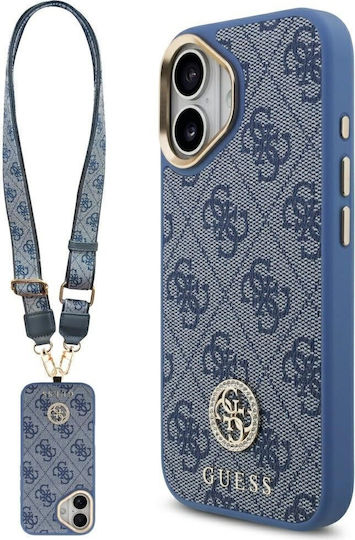 Guess 4g Strass Logo & Big Strap Metal Buttons Magsafe Задна корица Пластмаса / Силикон / Кожа / Метал Син (iPhone 17)