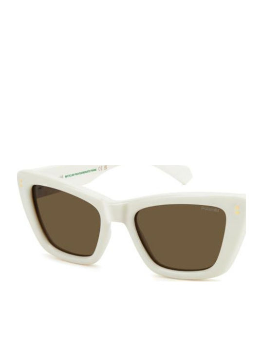 Polaroid Women's Sunglasses with White Plastic Frame and Brown Lens PLD6242/S/X VK6/SP