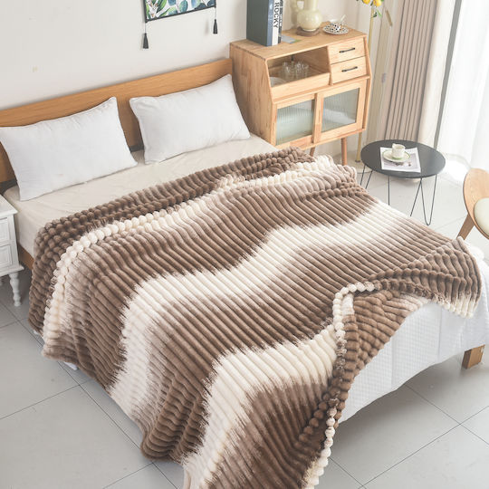 My Home Luxury Κουβέρτα Fleece Μονή 160x220εκ. Εκρού - Σκούρο Καφέ 68173-6