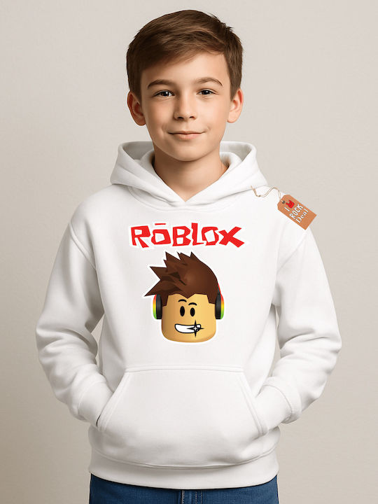 Rock Deal Παιδικό Φούτερ με Κουκούλα Άσπρο Roblox
