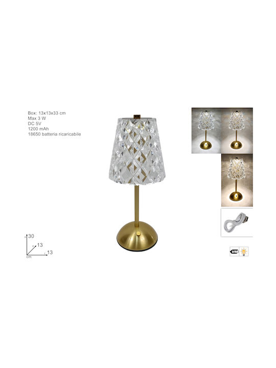Due esse Metal Table Lamp with Transparent Shade and Gold Base
