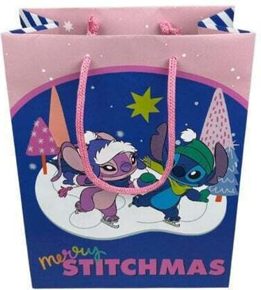 Disney Stitch Papier Weihnachtlich Tasche für Geschenke Blau 25x19cm.