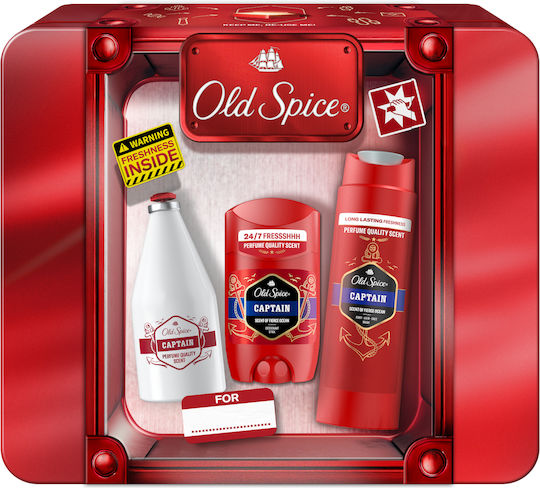 Old Spice Metallisches Geschenkset Mit Captain Deodorant Stick, Duschgel Und Aftershave-Lotion Duft Mit Hochwertigem Duft Der Hält