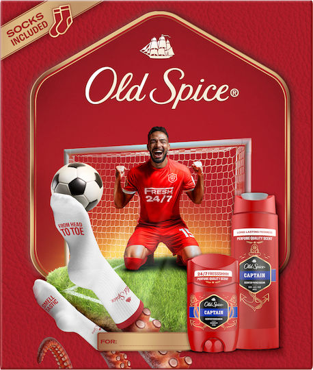 Old Spice Footballer Gift Set for Men With Captain Deodorant Stick Shower Gel and Socks 24-Hour Freshness for Daily Use Scent With Long-Lasting Quality Fragrance