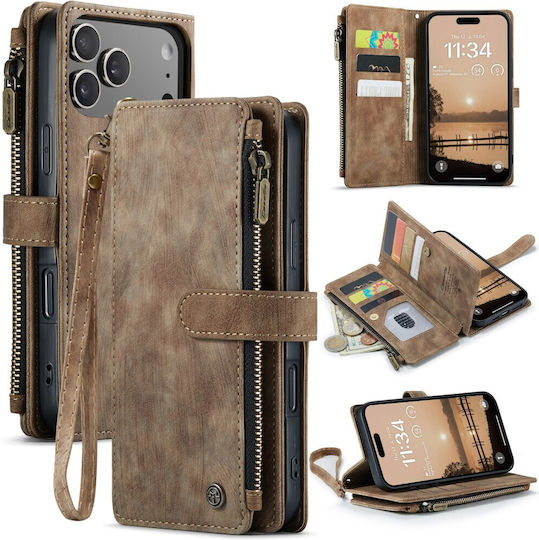 Caseme Multifunktionale Brieftasche Leder / Synthetisches Leder Braune für iPhone 17 Pro Max