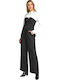 Women's Fabric Trousers Regular Fit Striped Black
