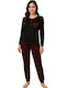 Caress Winter Women's Pyjama Set Black, Burgundy