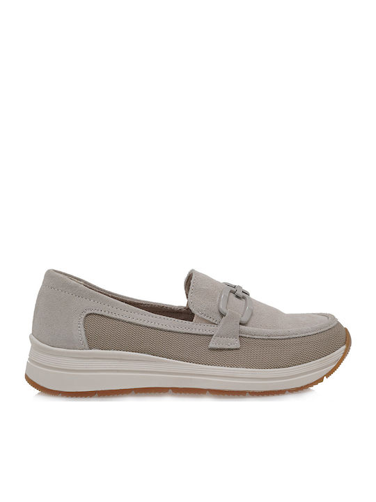 Leder Damen Loafers in Beige Farbe