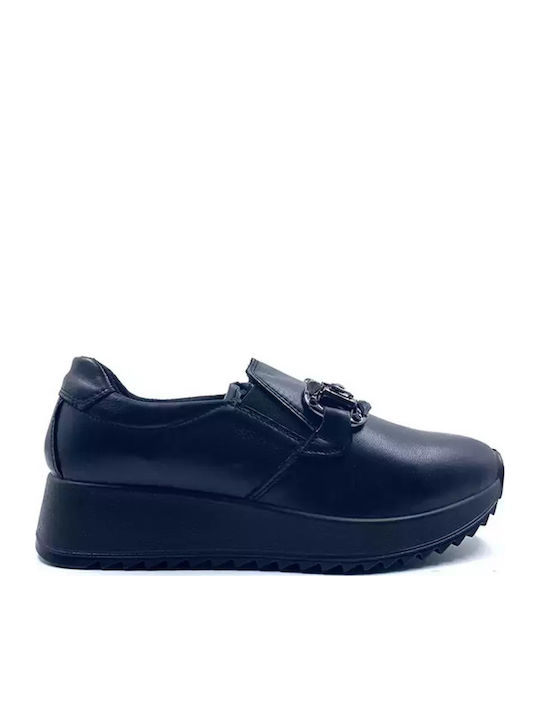 Imac Δερμάτινα Γυναικεία Loafers σε Μαύρο Χρώμα
