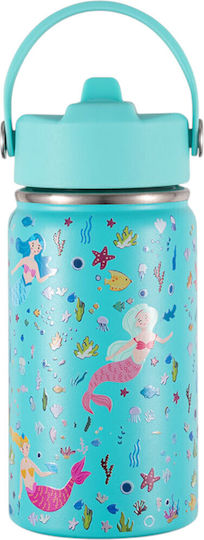 Queen Mother Kids Water Bottle Thermos Stainless Steel with Straw Turquoise 350ml
