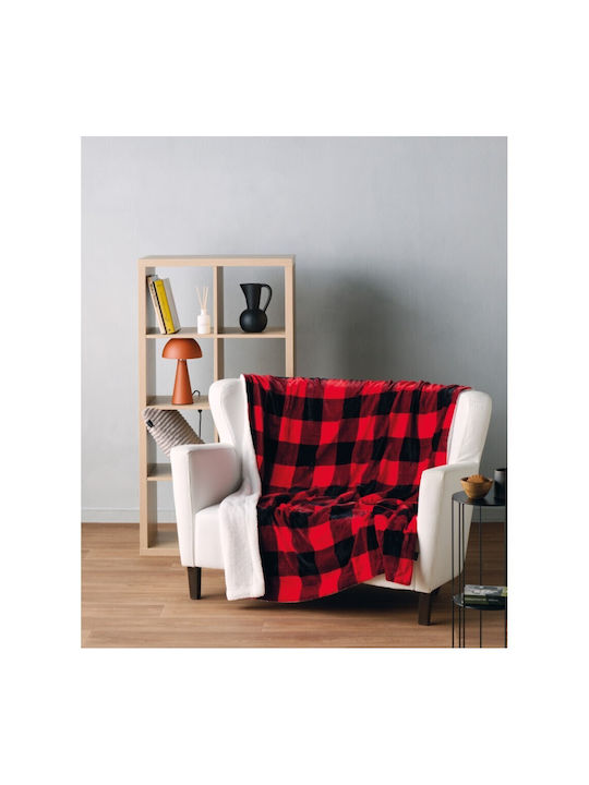 Kentia Lumber Κουβέρτα Γούνινη Καναπέ 130x170εκ. Red-black