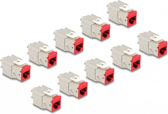 Delock Set 10 Pieces Keystone Module RJ45 LSA Cat.6a Tool-free Red Delock 88115