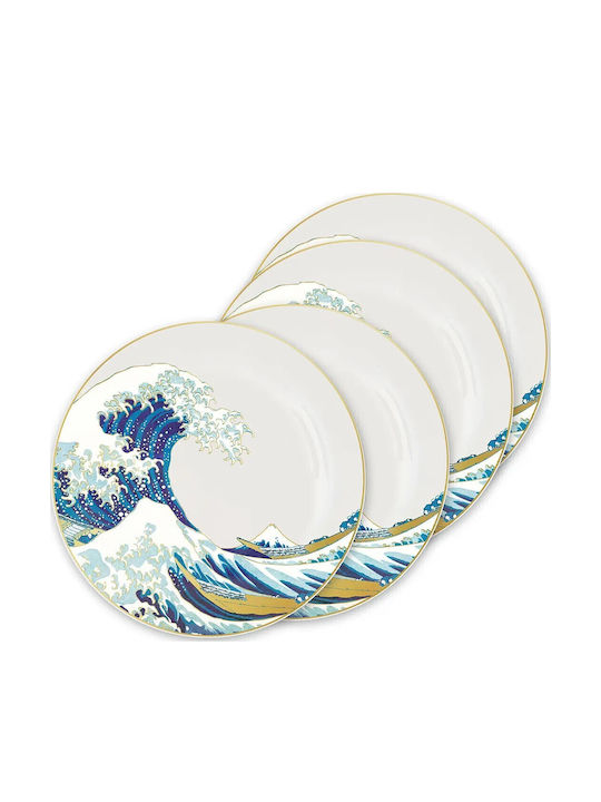 Distrineo The Great Wave of Kanagawa White Porcelain Dinnerware Set 4pcs