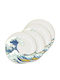Distrineo The Great Wave of Kanagawa White Porcelain Dinnerware Set 4pcs