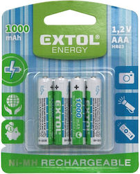 Set 4 Baterii Reîncărcabile Extol AAA HR03 1.2 V 1000 mAh NiMH
