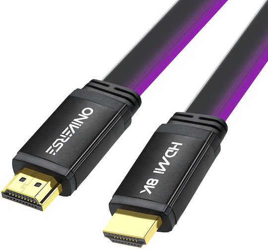 Oniverse Cabluri HDMI HDMI 2.1 Ultra High Speed 48Gbps 4K 120Hz HDR VRR Flat Cabluri HDMI de Sex Masculin - HDMI de Sex Masculin 2m Violet