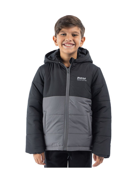 Kids Casual Short Hooded Black Jacket