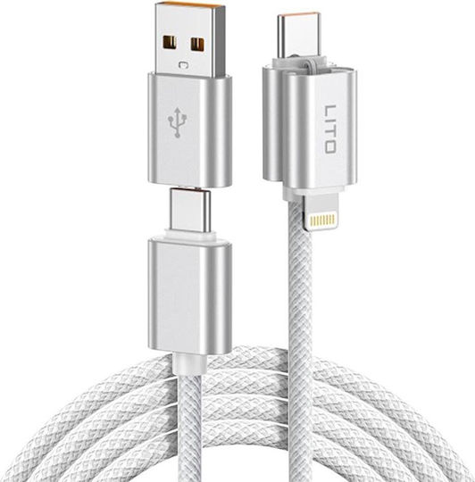 Lito Магнитен USB към Lightning / Type-C Кабел 5Спецификация Бял