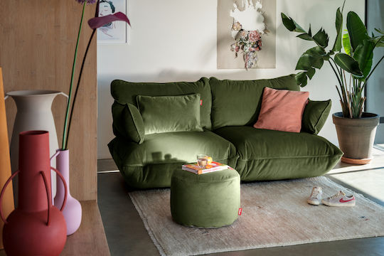 Πουφ Σκαμπό Point Velvet Recycled Recycled Deep Green 50x50x35cm