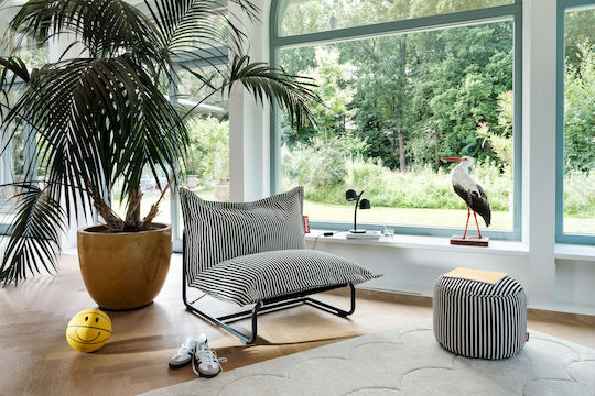 Πουφ Hocker Point Terry Black Creme 50x50x35cm