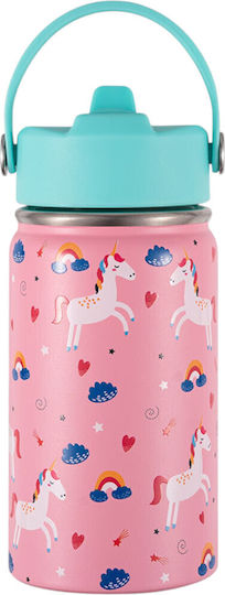 Queen Mother Kids Water Bottle Thermos Unicorn Stainless Steel with Straw Pink 350ml