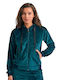 Hanorace Dama Jachetă Catifea Cu Glugă Dark Sea Green